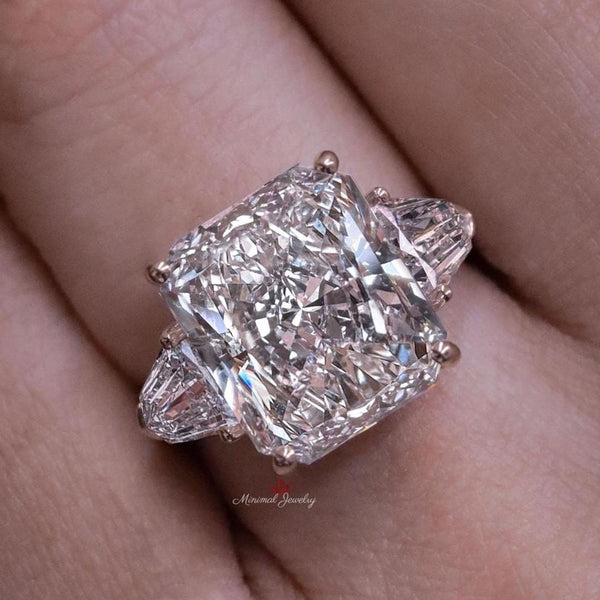 Radiant Cut Moissanite Engagement Ring 16CT Three Stone Wedding Anniversary Ring for Women 14k gold Large diamond Statement ring Side Shield