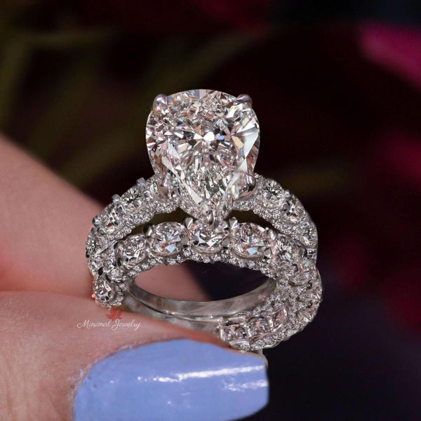 pear Lab Grown Diamond Engagement Ring Set IGI certified 6.5CT pear shaped Solitaire diamond wedding ring bridal set Anniversary Ring women