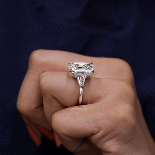 7CT Emerald Cut Moissanite Ring,Three Stone Emerald Cut Engagement Ring,14k gold wedding ring for women,anniversary gift,large diamond ring