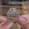 Radiant Cut Moissanite Engagement Ring 10 CT Three Stone Halo Filigree Ring Art Deco Wedding Ring Statement Large Diamond Anniversary ring