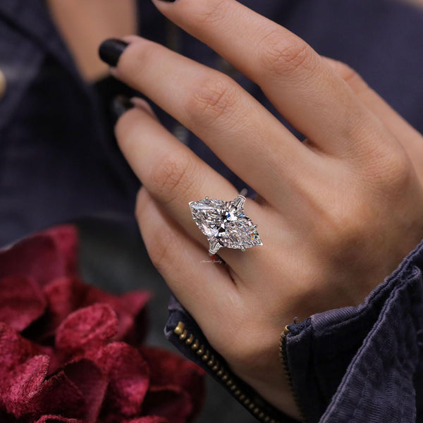 Lab Grown Diamond Ring 7CT marquise engagement ring IGI certified large diamond Three stone ring diamond wedding ring for women anniversary