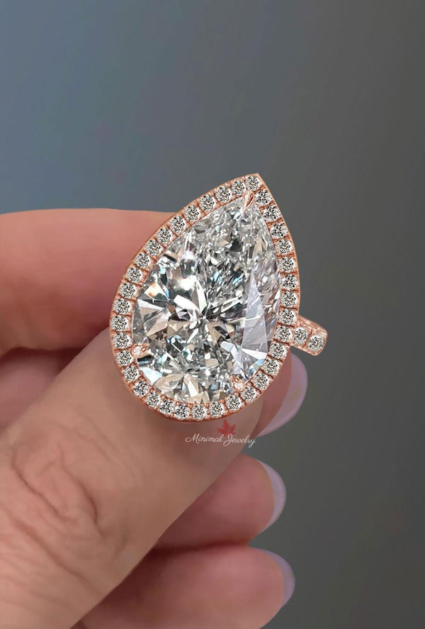 6 CT pear shaped moissanite engagement ring large pear halo ring cathedral ring set pear moissanite wedding ring Teardrop ring diamond ring