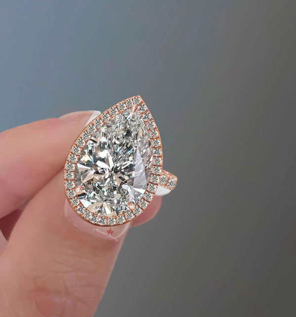 6 CT pear shaped moissanite engagement ring large pear halo ring cathedral ring set pear moissanite wedding ring Teardrop ring diamond ring