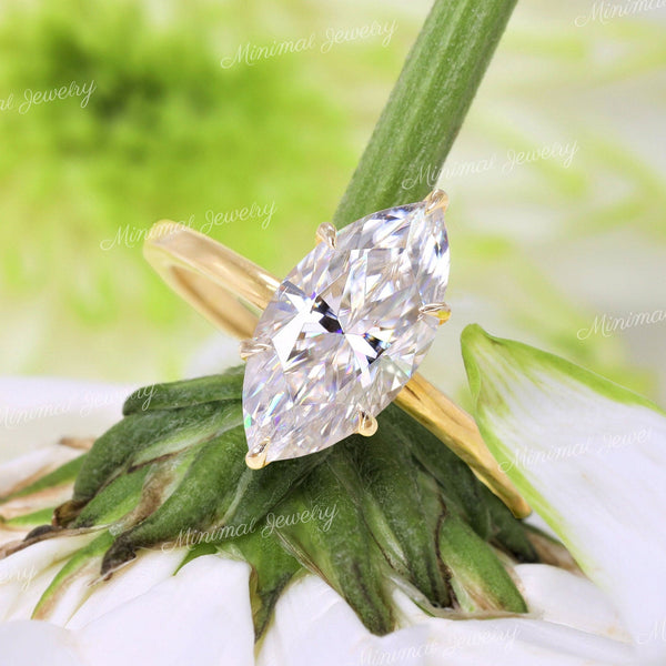 2 CT marquise moissanite engagement ring,hidden halo marquise solitaire,14k gold,unique marquise cut ring,6 prong,propose wedding ring,women