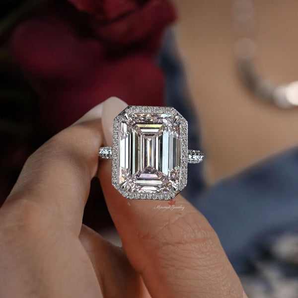 Lab Grown Diamond Emerald Cut Ring 15 CT IGI Certified diamond Engagement Ring Statement Wedding Anniversary ring halo Gold Cathedral ring
