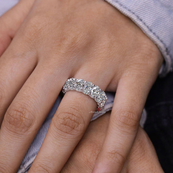 Oval moissanite wedding band oval eternity band 14k gold full eternity ring 6mm wedding band unique Thick band ring Matching stackable rings