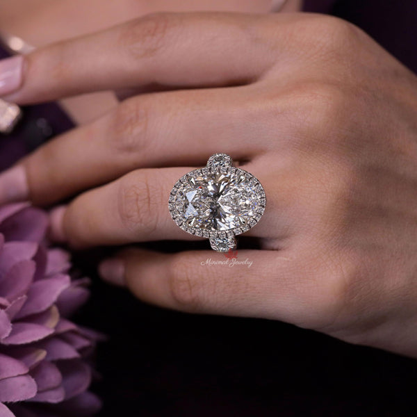 8CT oval engagement ring with halo big Oval moissanite engagement ring wide band statement wedding ring women large diamond anniversary ring