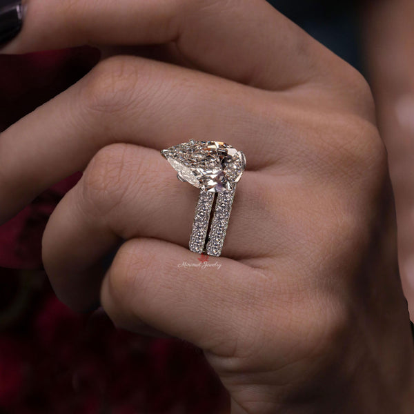 pear Lab Grown Diamond Engagement Ring Set IGI certified 6.5CT pear shaped Solitaire diamond wedding ring bridal set Anniversary Ring women