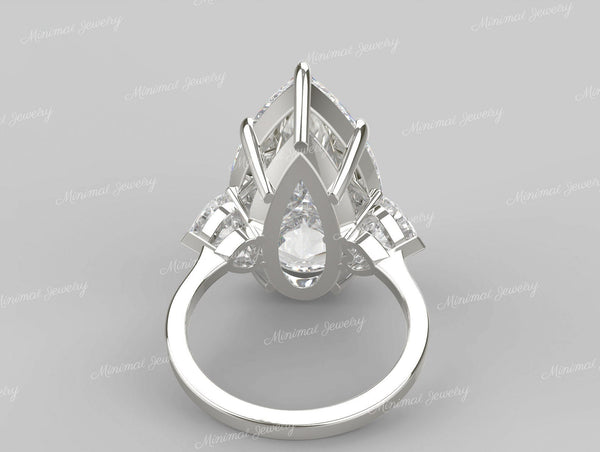 9ct pear moissanite ring large stone anniversary ring Three stone pear shaped engagement Ring side stone 9th- 10th anniversary gift for wife