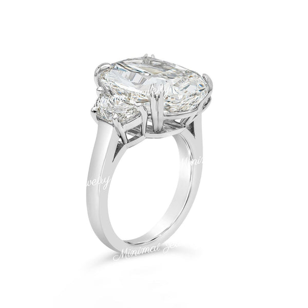 11.5 CT cushion cut moissanite engagement ring Three stone ring half moon&big elongated cushion statement wedding anniversary ring women