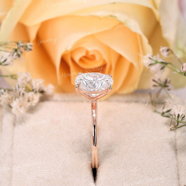 Oval Moissanite Engagement Ring 2.5CT in 14K Rose Gold | Classic Dainty Solitaire Wedding Ring for Women