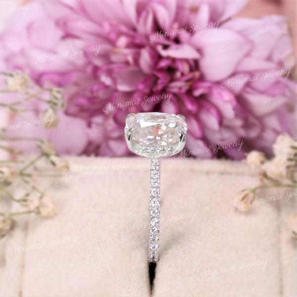 2.5 CT Oval moissanite engagement ring,white gold,claw prong,hidden halo,solitaire oval moissanite ring,wedding anniversary gift ring,women