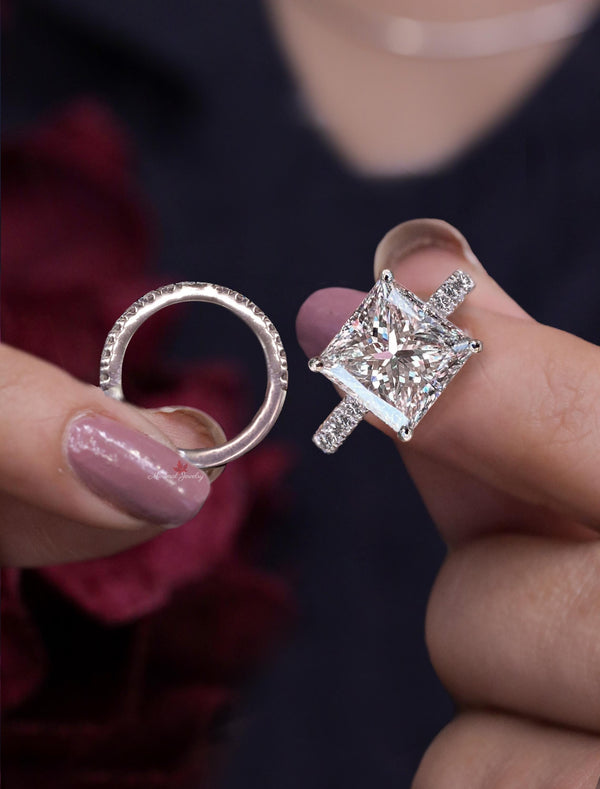 5ct Princess Cut Lab Grown Diamond Engagement Ring Set 14K White Gold Hidden Halo IGI Certified Diamond Bridal Wedding Ring set for women