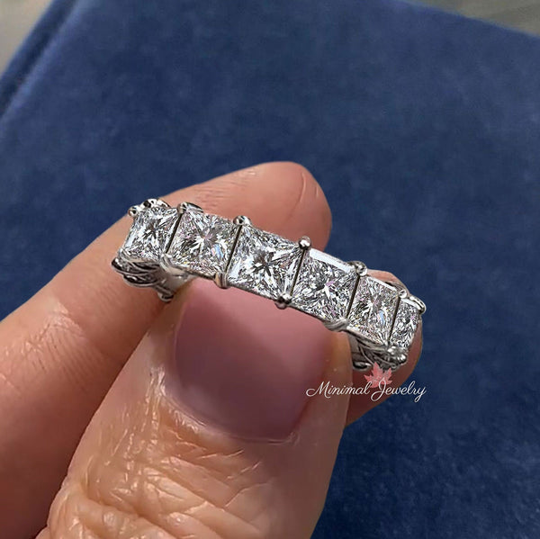 Moissanite eternity band 14k white gold 6.02TCW princess Moissanite wedding band 4mm full eternity ring stackable ring anniversary band ring