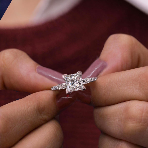 1.3CT Princess Cut Lab Grown Diamond Ring Solitaire simple Engagement Ring IGI Certified diamond Wedding Ring Dainty promise ring for her