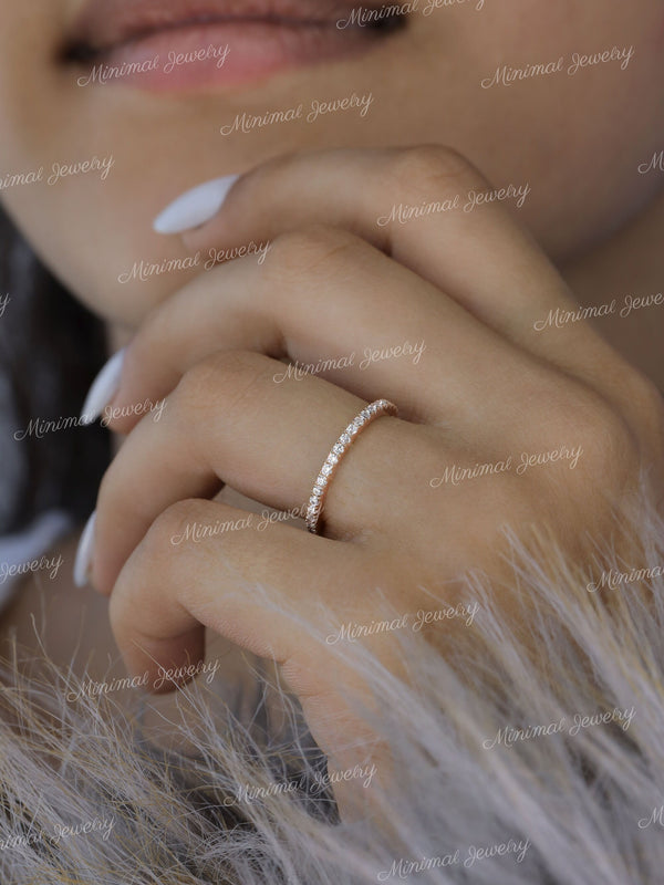 micro pave wedding band,3/4 Eternity Ring,solid 14k Gold,1.5 mm Thin wedding band,moissanite wedding band,simple,dainty stacking ring,women
