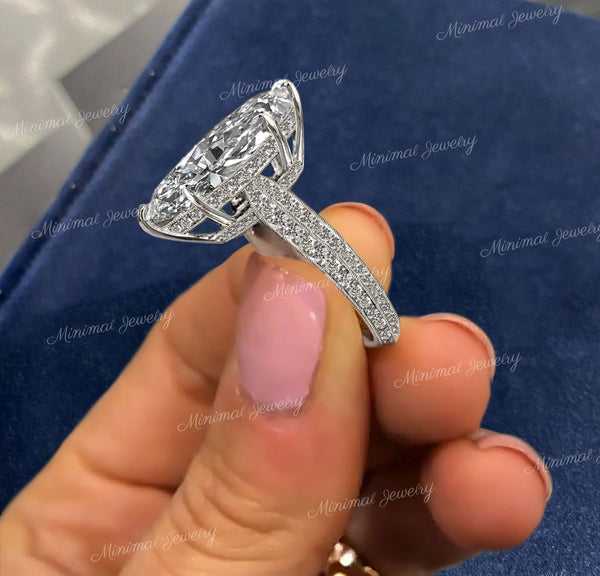 7.5CT Marquise Moissanite Engagement Ring: Art Deco Filigree, Hidden Halo wedding ring