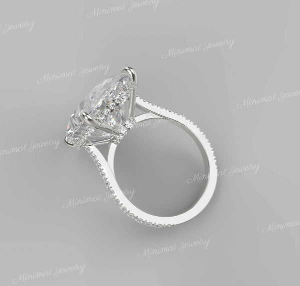 16 CT Oval moissanite engagement ring Hidden halo cathedral unique,Solitaire big large Oval engagement ring,celebrity style wedding ring