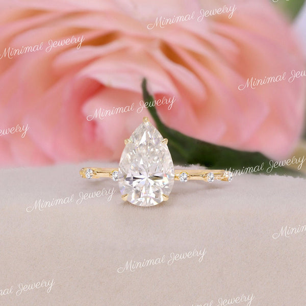 3 CT pear shaped engagement ring,moissanite,unique vintage style engagement ring,hidden halo,solitaire,pear moissanite ring,wedding ring