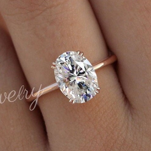 2.5 CT Oval Moissanite Engagement Ring: 14k Rose Gold Hidden Halo