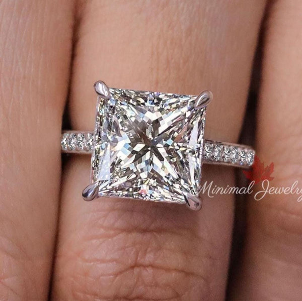 6CT Princess moissanite Engagement Ring Hidden Halo channel set Solitaire Wedding Ring for women anniversary ring 14k white gold