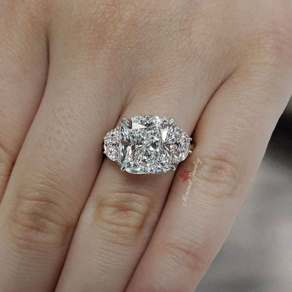 Three stone engagement ring 8.5 CT cushion cut moissanite engagement ring white gold ring celebrity inspired diamond wedding ring,women