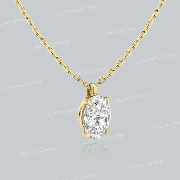 Oval moissanite pendant necklace,18k/14k solid gold chain necklace,solitaire moissanite necklace,Rose gold necklace,minimalist necklace