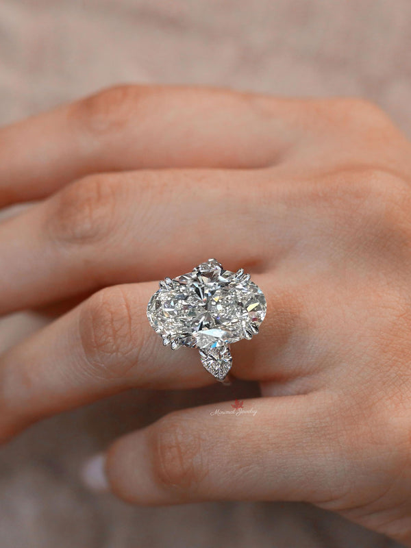 11.5 CT Oval Moissanite Engagement Ring Three Stone Wedding Ring Large Moissanite Diamond Cocktail Statement Ring Anniversary bridal Jewelry