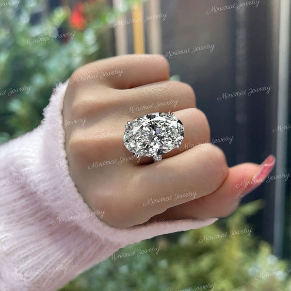 20 CT Oval solitaire moissanite engagement ring large elongated oval cut moissanite Celebrity style big diamond ring wide band wedding ring