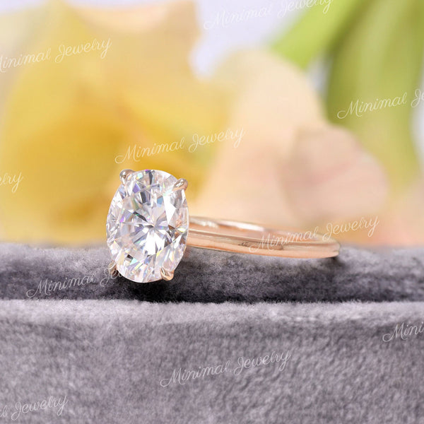 Oval Moissanite Engagement Ring 2.5CT in 14K Rose Gold | Classic Dainty Solitaire Wedding Ring for Women