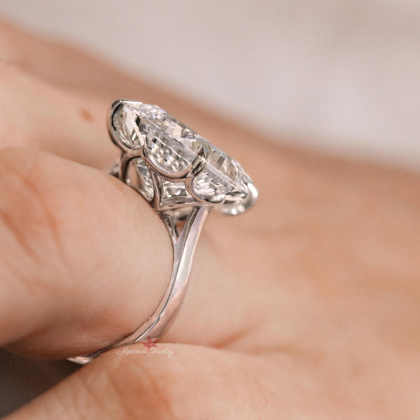 Elongated Cushion cut engagement ring 16CT moissanite solitaire cathedral ring big large diamond cocktail statement alternative wedding ring