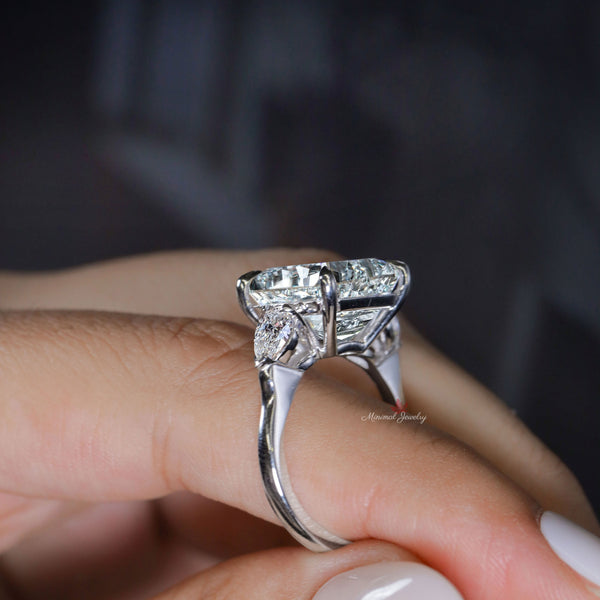 9CT Asscher Cut Moissanite Engagement Ring: Three Stone Wedding Ring