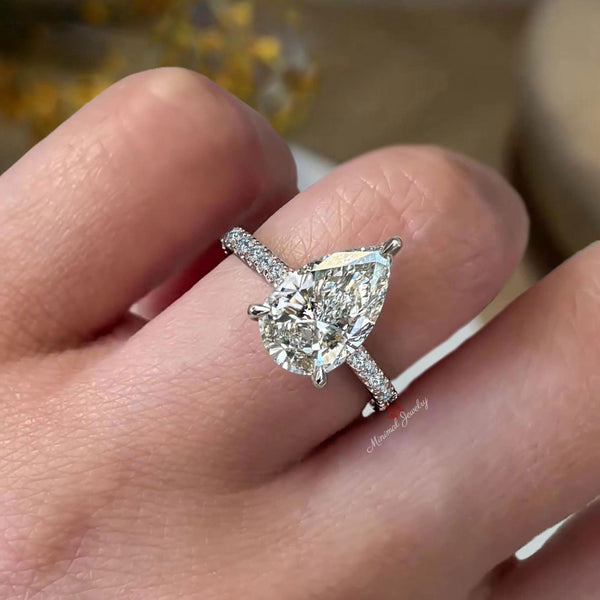 Lab Grown Diamond Engagement Ring 3 CT Pear Shaped Lab Diamond Ring Hidden Halo Wedding Ring Set Certified CVD Diamond Bridal set jewelry