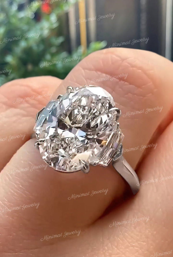 oval moissanite engagement ring Three stone wedding ring celebrity style shield & Large 7CT oval engagement ring anniversary ring for women