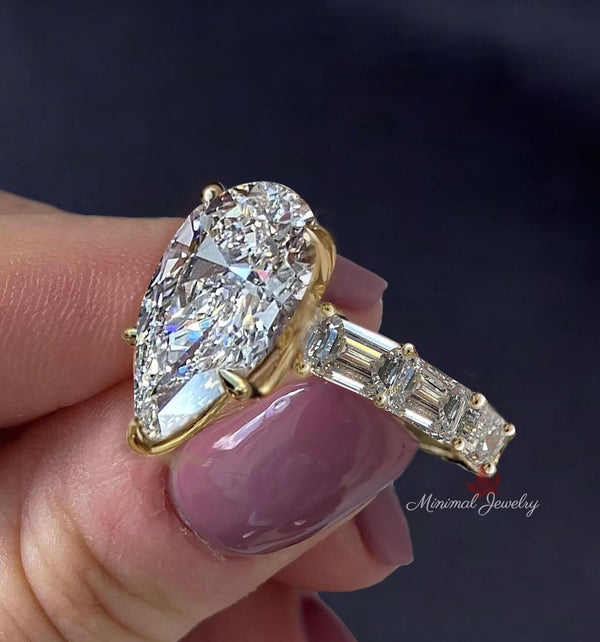 10 CT Pear shaped engagement ring big pear moissanite engagement ring unique wide eternity band,cocktail diamond teardrop ring wedding ring