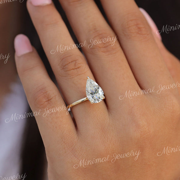 3 CT Pear moissanite engagement ring,hidden halo,14k yellow gold,pear shaped ring,solitaire moissanite ring,wedding ring for women