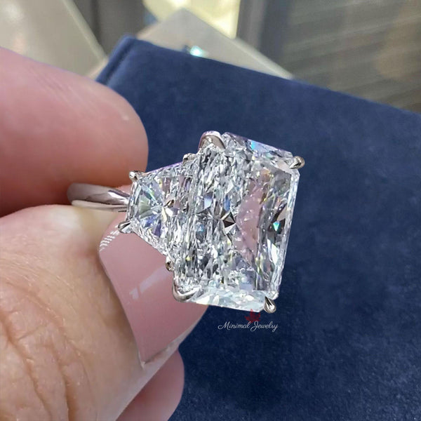 Radiant Cut Moissanite Engagement Ring 11.1TCW Three Stone Wedding Ring 14k Large diamond Anniversary Ring Statement Cocktail Ring for Women