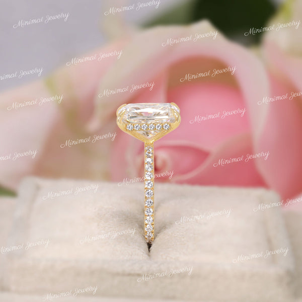 2.7CT radiant cut moissanite engagement ring,14k rose gold,solitaire moissanite radiant cut ring,hidden halo ring,bridal wedding ring•women