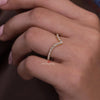 Dainty Chevron Moissanite Wedding Band: 14k Yellow Gold Contour Ring