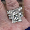 9.5 CT Big princess cut wedding ring set,celebrity style large three stone Moissanite princess cut engagement ring set,unique triple stone