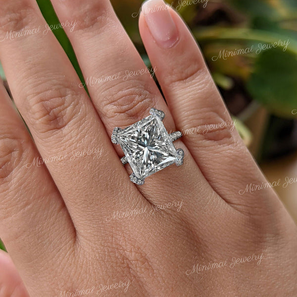 Princess moissanite engagement ring 9.5 CT large solitaire Princess Cut Platinum wedding ring women statement anniversary ring