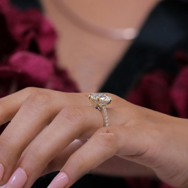 5CT Marquise Moissanite Engagement Ring Hidden Halo Peekaboo Solitaire 14K Two Tone Solid Gold Marquise cut Wedding Anniversary Ring women