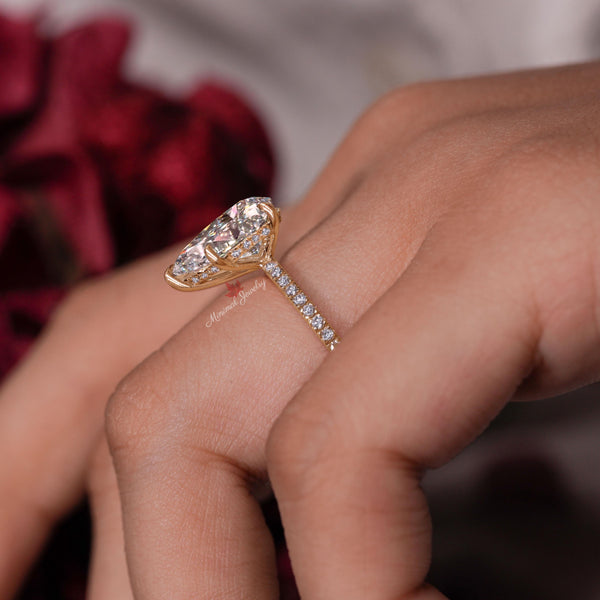 Lab Grown Diamond Ring 3CT Pear Shaped Engagement Ring Rose Gold Hidden Halo Solitaire Certified Diamond pear cut Wedding Anniversary ring