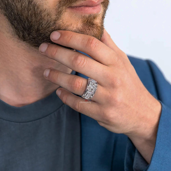 mens Moissanite ring unique mens wedding band 14k gold channel set male ring mens engagement wedding ring promise ring gift for him