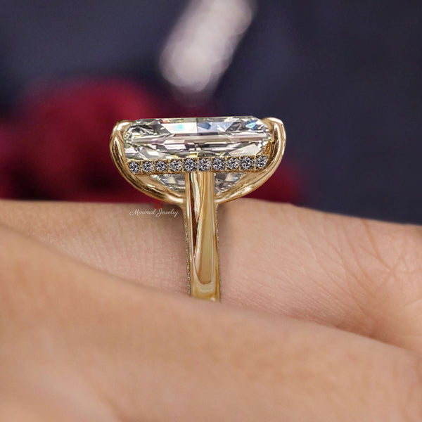 6ct Radiant Cut Moissanite Engagement Ring Hidden Halo 14K Gold Cathedral ring wide Band Wedding Ring for Women anniversary ring