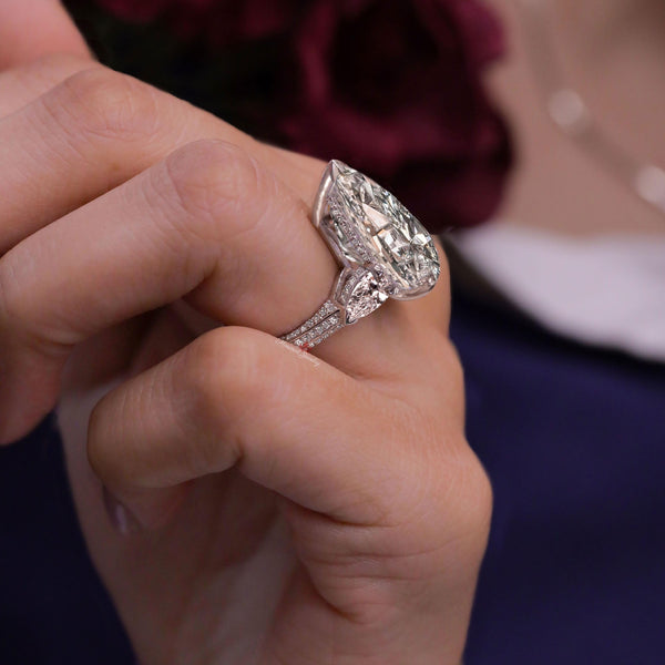 11CT pear shaped engagement ring Three Stone large Pear Moissanite ring hidden halo statement Wedding Ring big diamond anniversary ring