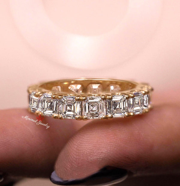 Asscher cut Moissanite eternity band 4mm moissanite wedding band women eternity ring 14k gold stackable ring unique anniversary gift band