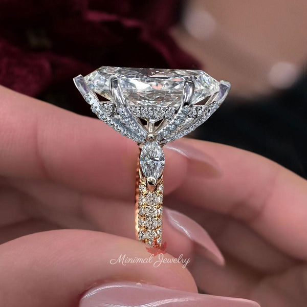 5CT marquise diamond ring Lab grown diamond engagement ring hidden halo Solitaire IGI Certified diamond Wedding Anniversary ring for women