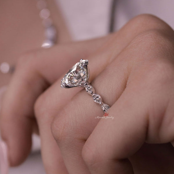 4 CT oval moissanite engagement ring,unique solitaire oval engagement ring,art deco 18k/14K white gold diamond promise wedding ring,women