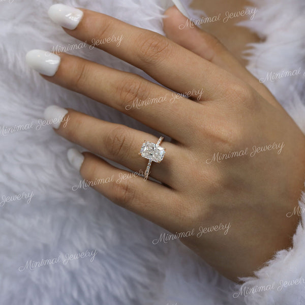 3 CT radiant cut engagement ring,14k rose gold,radiant moissanite,pave prong,hidden halo,solitaire,moissanite engagement ring,wedding ring